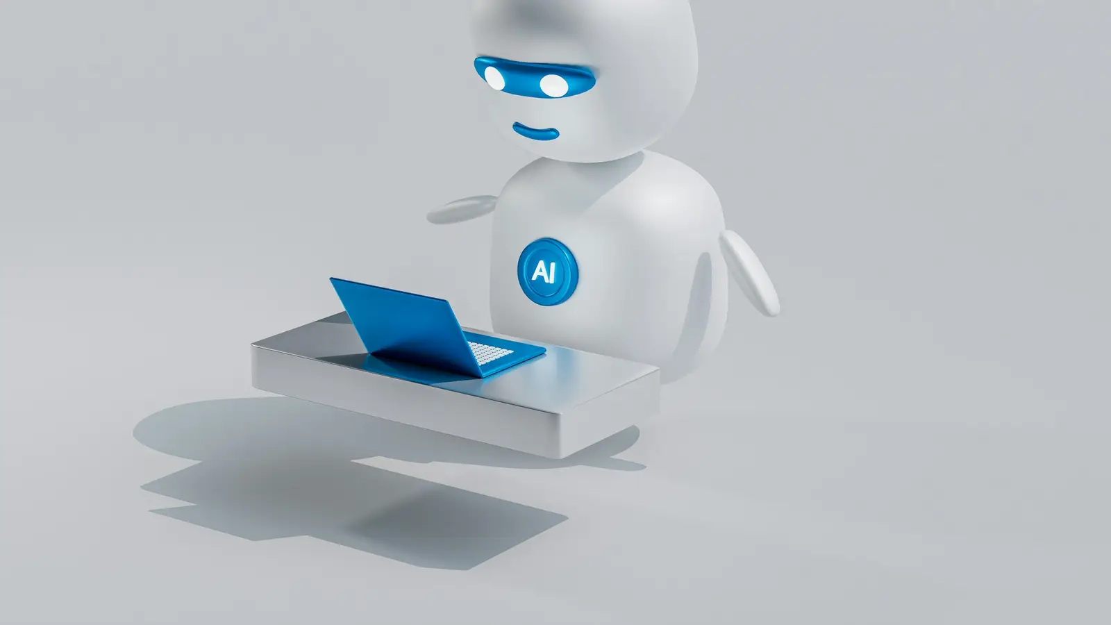 Robot de inteligencia artificial trabajando con una computadora portátil