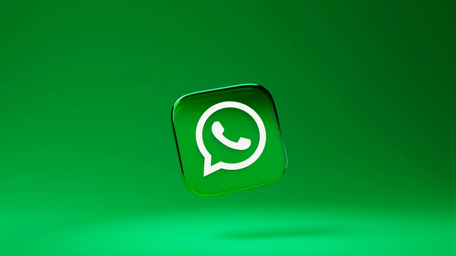 Ícono de WhatsApp en tres dimensiones sobre fondo verde
